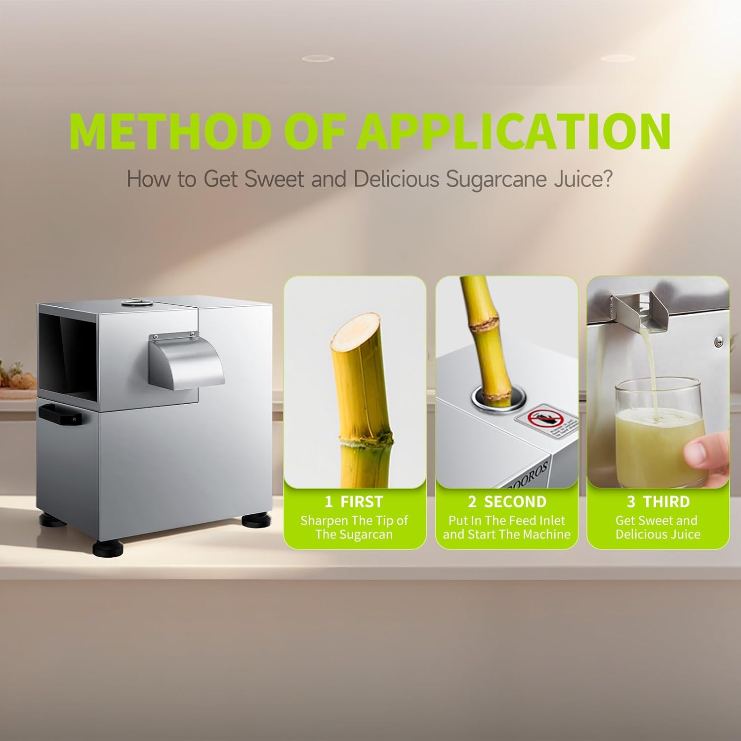 BOOROS Commercial Sugar Cane Juicer Machine 1100W Electric Sugarcane Juicer 4-Rollers Sugar Cane Machine With 661 Lbs/h Working Efficiency for Restaurants,Hotels,Snack Bars,110V