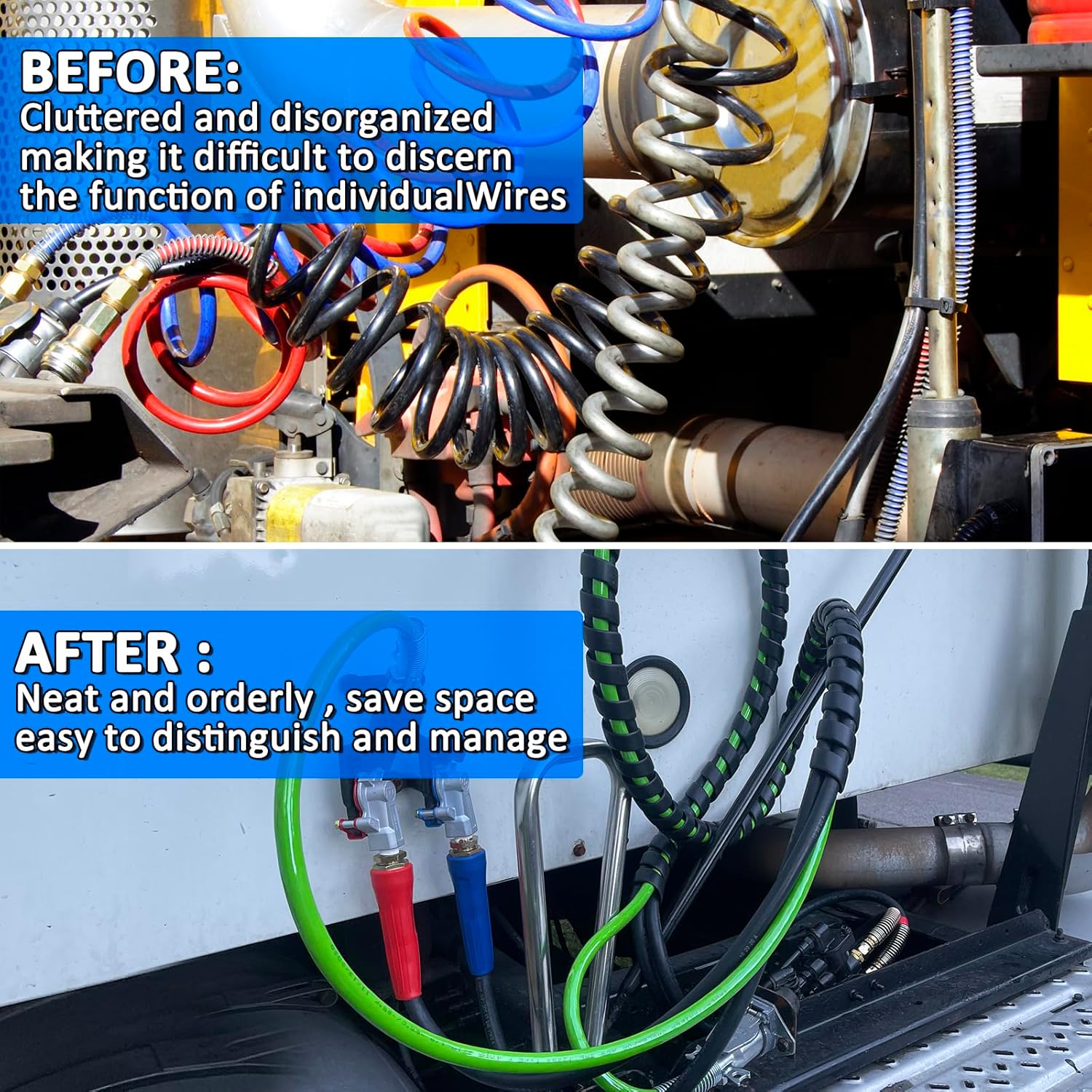 12ft 3 in 1 Air Lines for Tractor Trailer Freightliner ABS Air Brake Lines Tractor Truck Glad Hand Air Hose