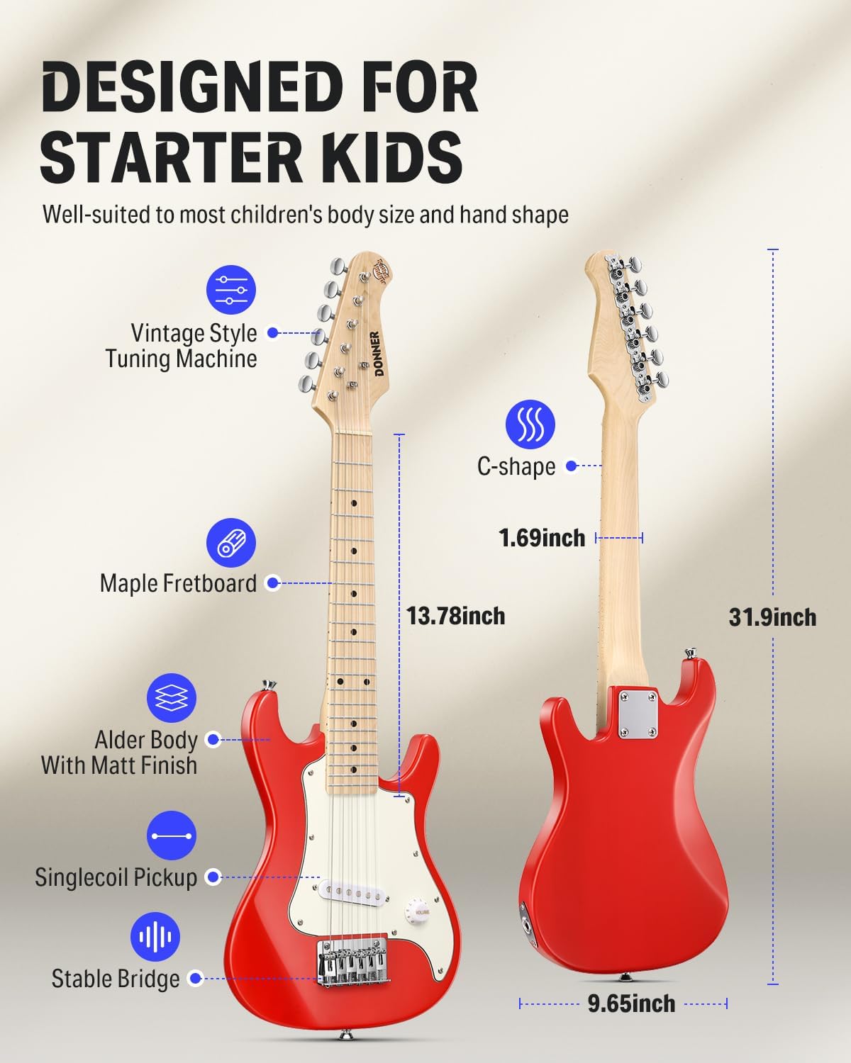 Donner 30 Inch Kids Electric Guitar-ABY Box Line Selector