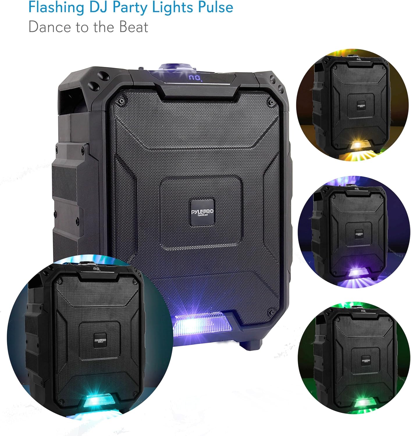 Pyle Portable Active PA Speaker System - 700W Wireless Bluetooth Compatible Battery Powered Rechargeable Sound Speaker Karaoke Microphone Set w/ MP3 USB FM Radio AUX, DJ LED Lights - PWMDJ88BT.5