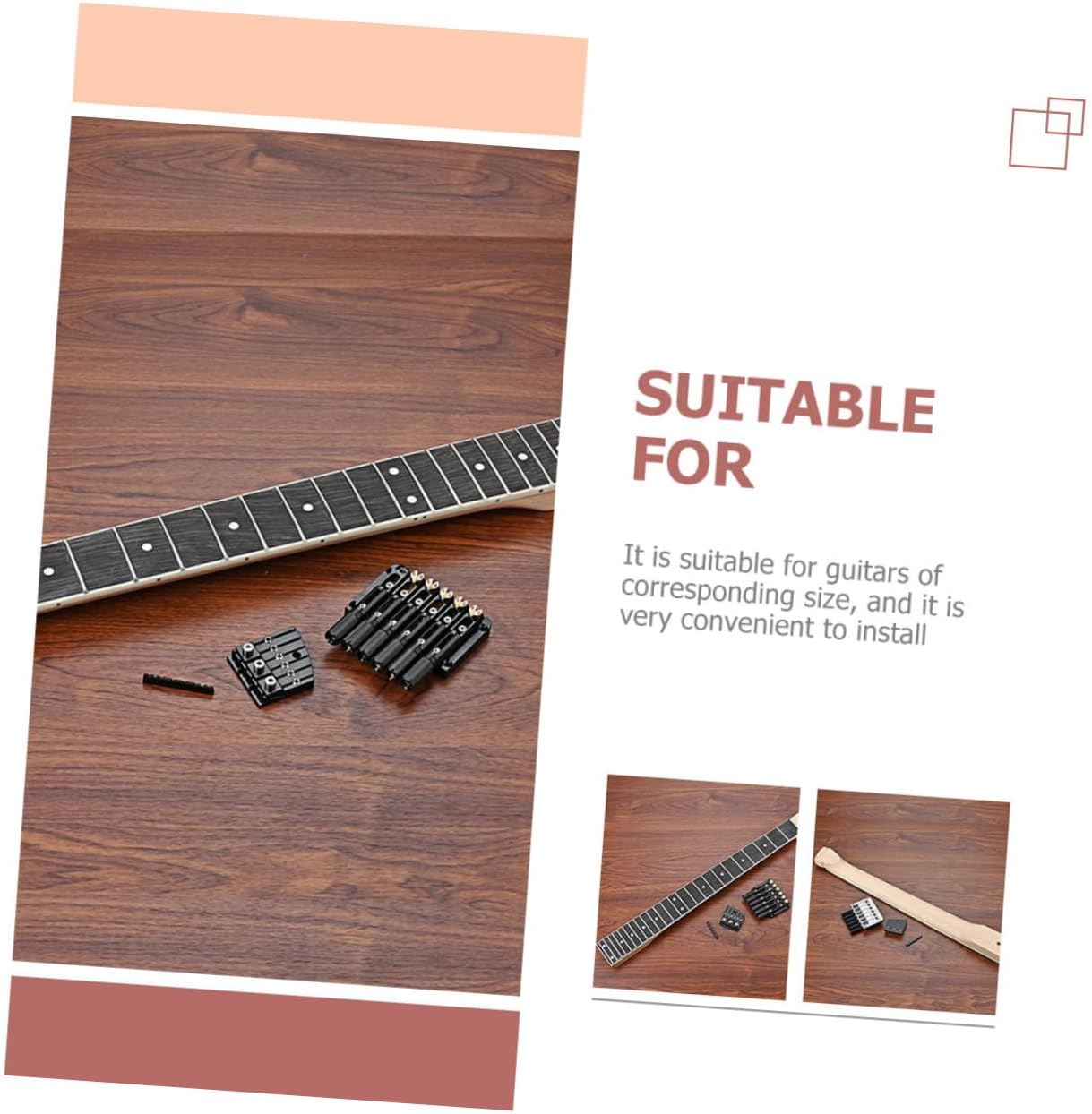 Headless Electric Guitar Neck Set 6-String Bridge and Nut Unfinished Wooden Neck for DIY Guitar Projects Replacement Accessories for Electric