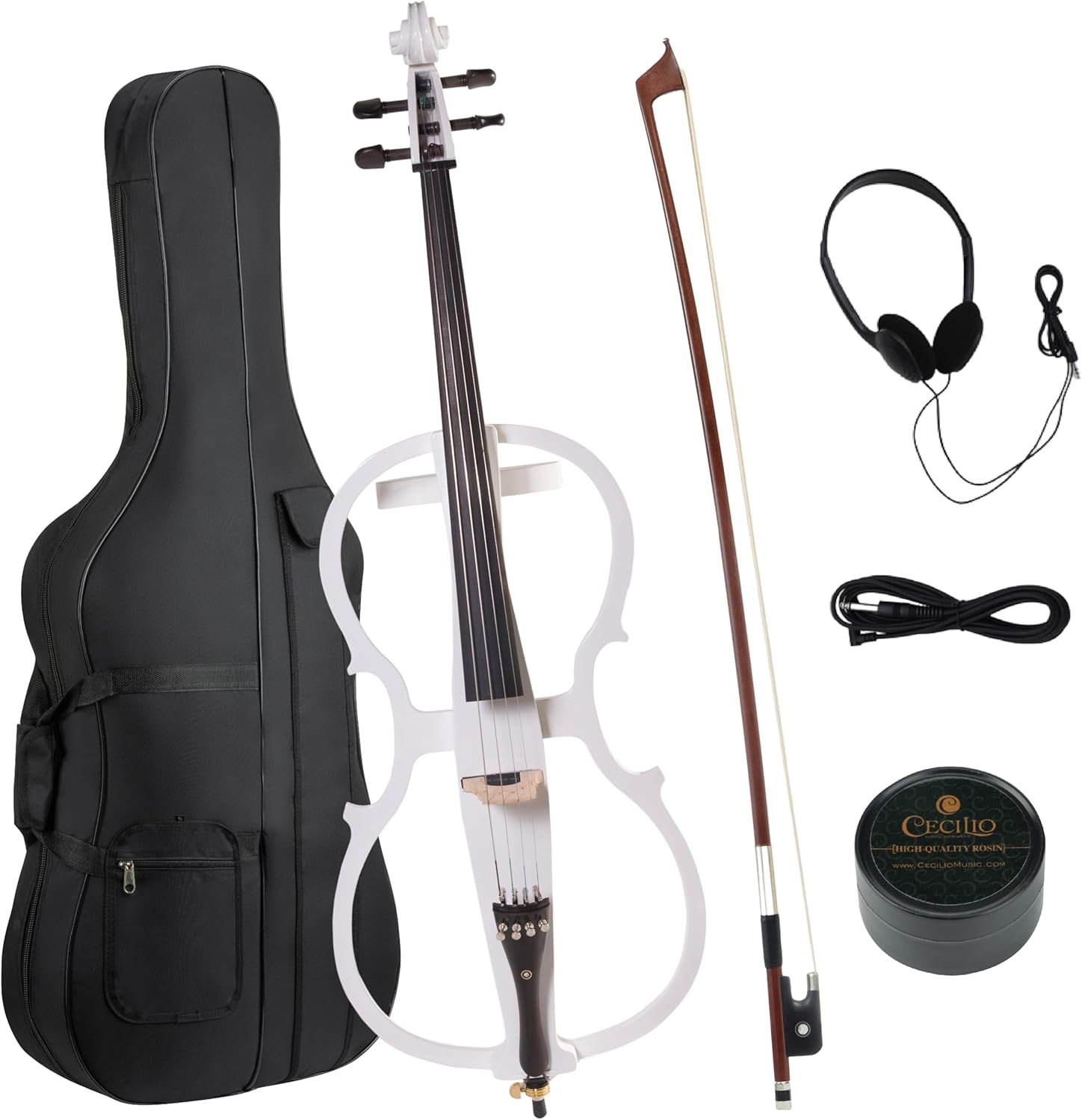 Cecilio 4/4 CECO-1WH Pearl White Electric Cello with Ebony Fittings in Style 1 (Full Size)