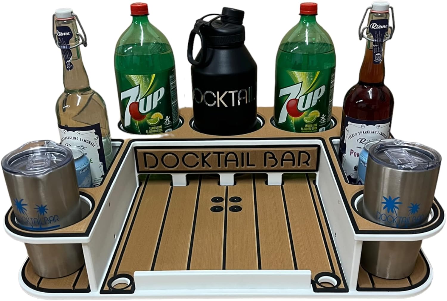 Docktail Butler Boat Table Caddy Organizer - with Pedestal Adapter Plate (Post/Floor Mount Not Included) | Portable Boat Bar with Cup Holders, Boat Storage Accessories