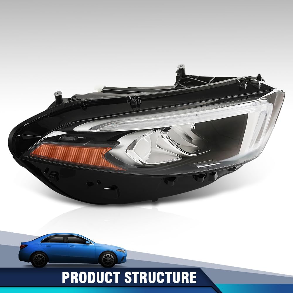 PIT66 LED Front Headlight Headlamps Assembly Right side Compatible with Benz W177 A Class A220 A250 2019-2022 Without modules, ballasts and other extra accessories A1779066001, A1779061603 Clear Lens