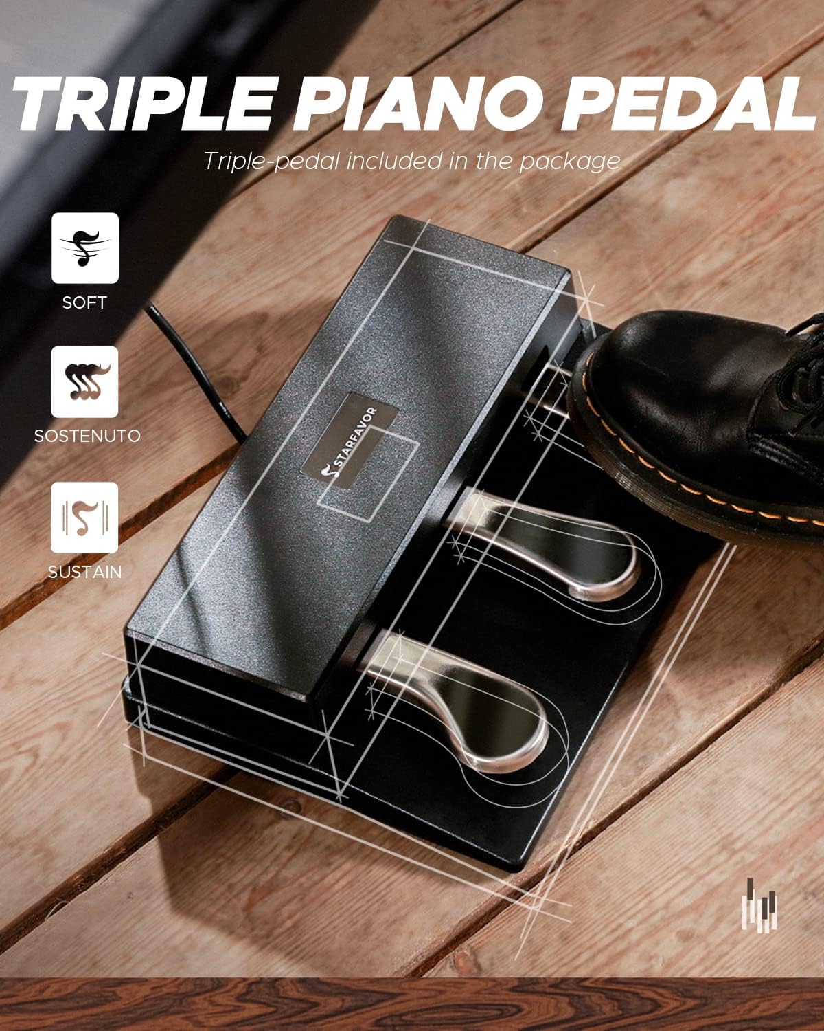 Starfavor SP-150W with Stand Digital Piano with Pedal, 88 Key Weighted Keyboard with Hammer Action,2x30W Speakers,200 Rhythms,238 Tones, Wood Grain Pattern, MIDI/USB