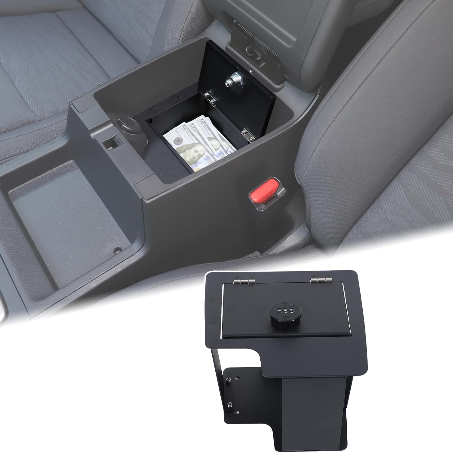 Aunginsy Center Console Lock Safe Vault Armrest Storage Compatible with Nissan Frontier 2022-2025 Center Console Lock Box Armrest Security Organizer Tray with 3 Digit Combo Password Insert Accessories