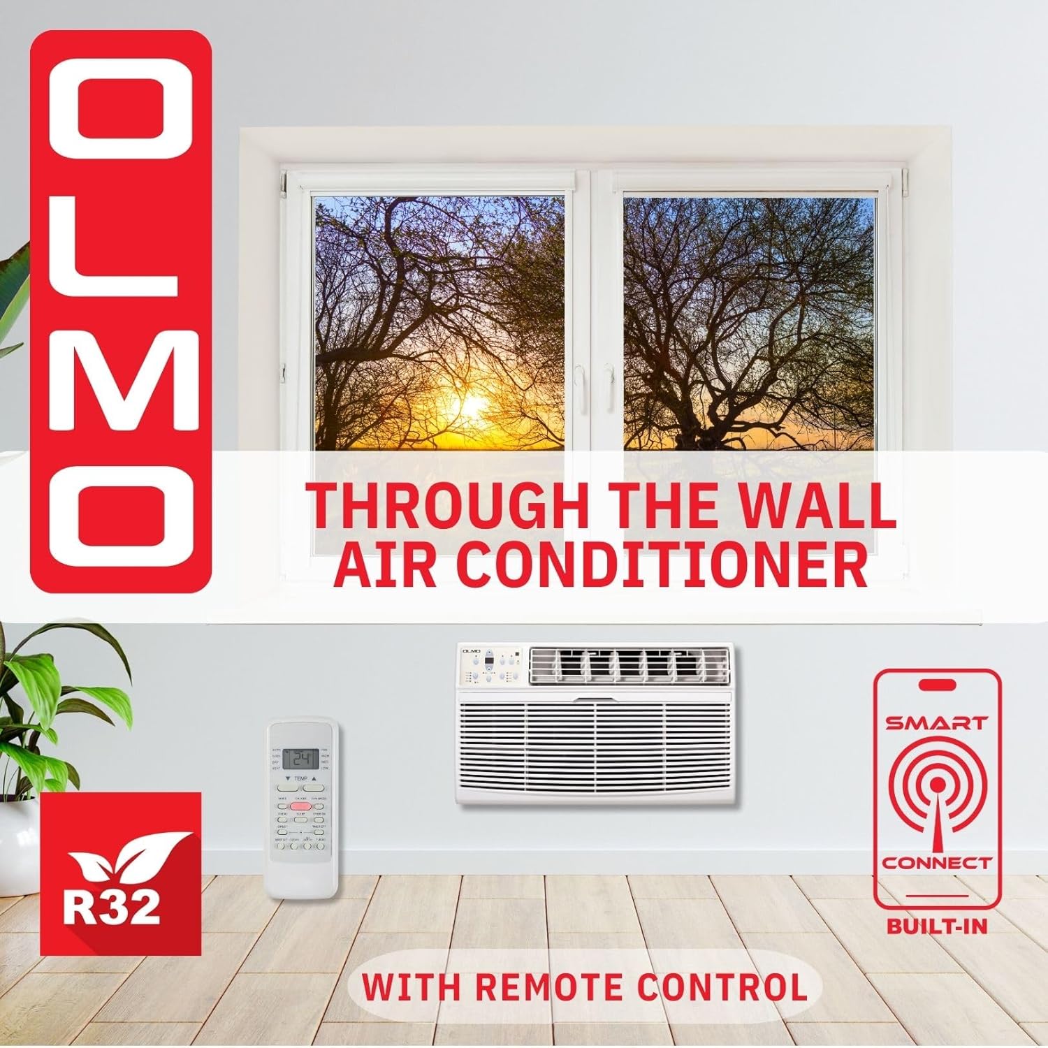 OLMO 12,000 BTU 115V Through-the-Wall Air Conditioner – Cooling Only – Includes Remote Control & Built-In Wireless Smart Kit – R-32 Refrigerant
