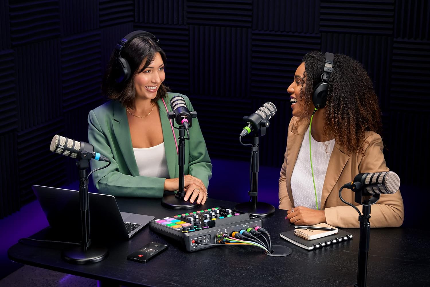 Rode RODECaster Pro II Integrated Audio Production Console with Rode PodMic, NTH-100 Studio Headphones, DS1 Microphone Stand, 32GB microSD Card, XLR Cable and StreamEye Cloth