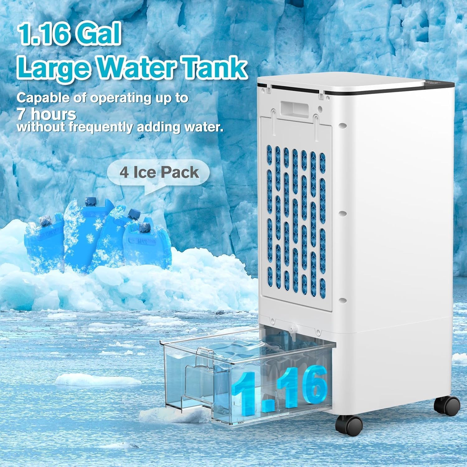 Windowless Portable Air Conditoners, 3-IN-1 Portable AC with Remote, 12H Timer &1.16Gal Tank, 45° Oscillation, 3 Modes 3 Speeds, Fast Cooling Quiet Ventless Swamp Cooler for Room Home Office, Ivory