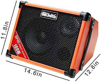 Coolmusic BP80 Battery Powered Acoustic Guitar Amplifier- Portable Bluetooth Speaker 100W, 6 Inputs,3 Band EQ,Orange