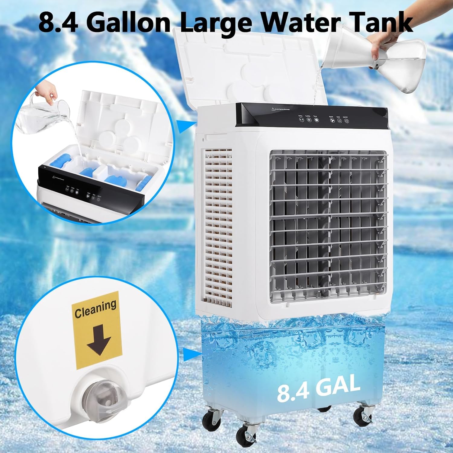 4100CFM 3-In-1 Swamp Cooler, Portable Evaporative Air Cooler With Remote Control & 4 Ice Boxes, 15.8-Gallon Tank, 24H Timer, Commercial Indoor & Outdoor Cooling Fan