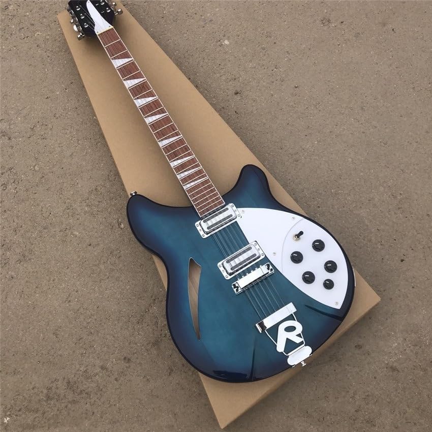 Custom 12 string 360 electric guitar, blue, bright red sandalwood fingerboard, half empty center