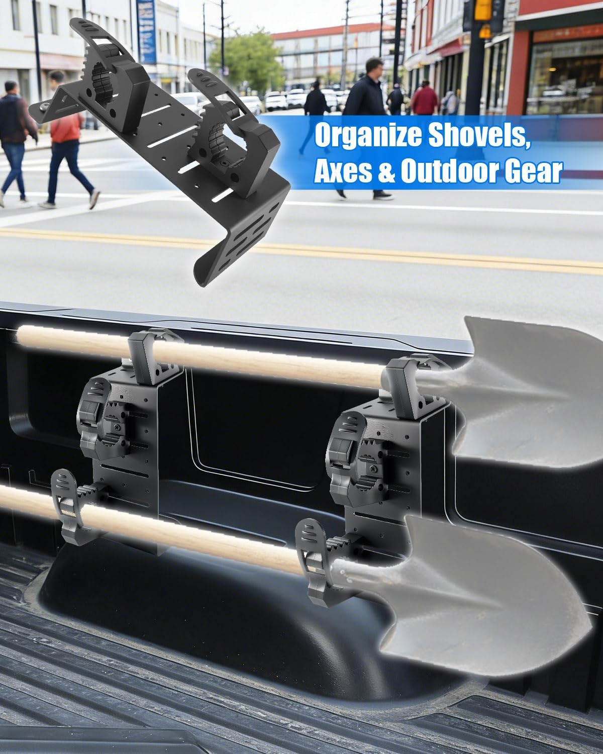 Truck Bed Rail Mount Brackets Compatible with Ford Maverick 2022-2025 F150 2015-2025 Ranger 2019-2025 Truck Bed Rail Track System, Modular Carbon Steel Accessory Mount for Shovels, Axes(3-Set Clamps)