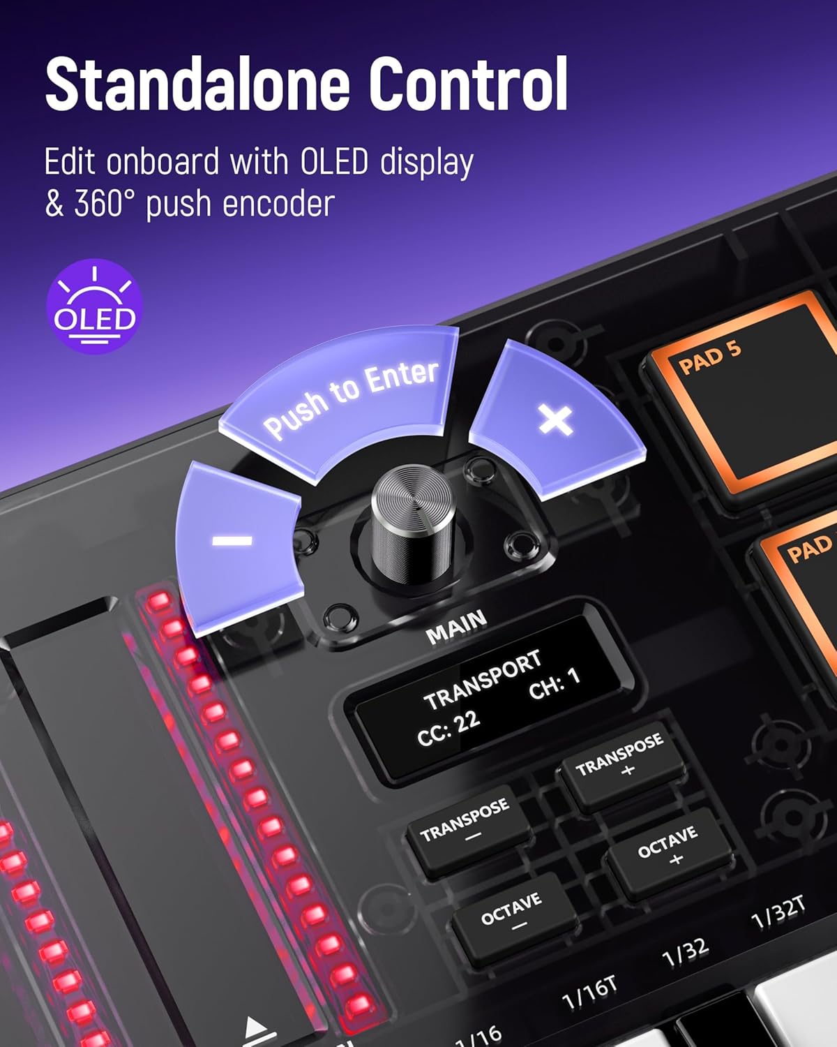 Synido USB C MIDI Keyboard Controller 25 Keys with 8 Backlit Drum Pads, OLED Screen, Compact Mini MIDI Controller for Music Production – Black, TempoKEY K25