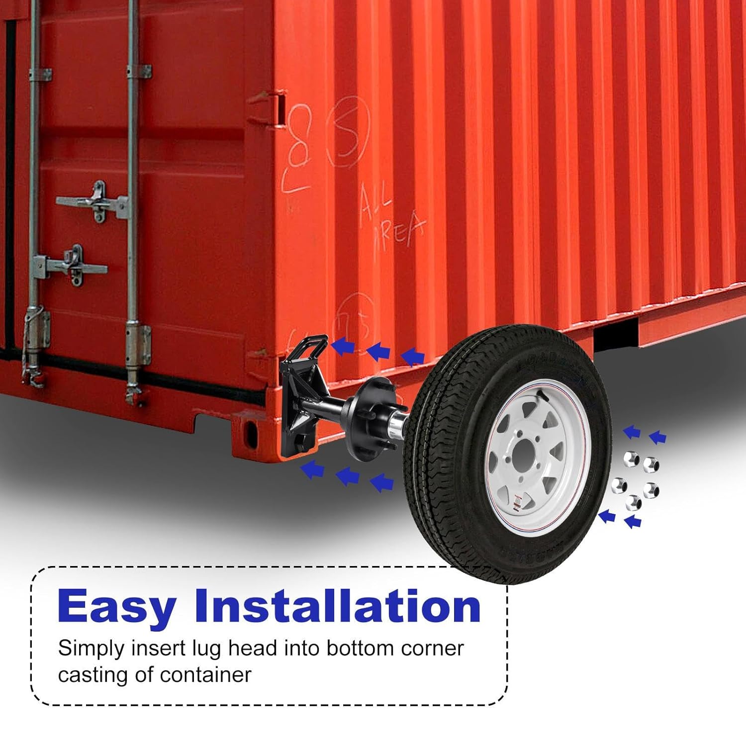 2 Pack Shipping Container Wheel Kit 5-Lug Bolt Fits Up to 20-40Ft Heavy-Duty Shipping Container Accessories Loads Up to 8800LBs Containers Moving Tools,Fully Assembled(5x5.5 Lug)