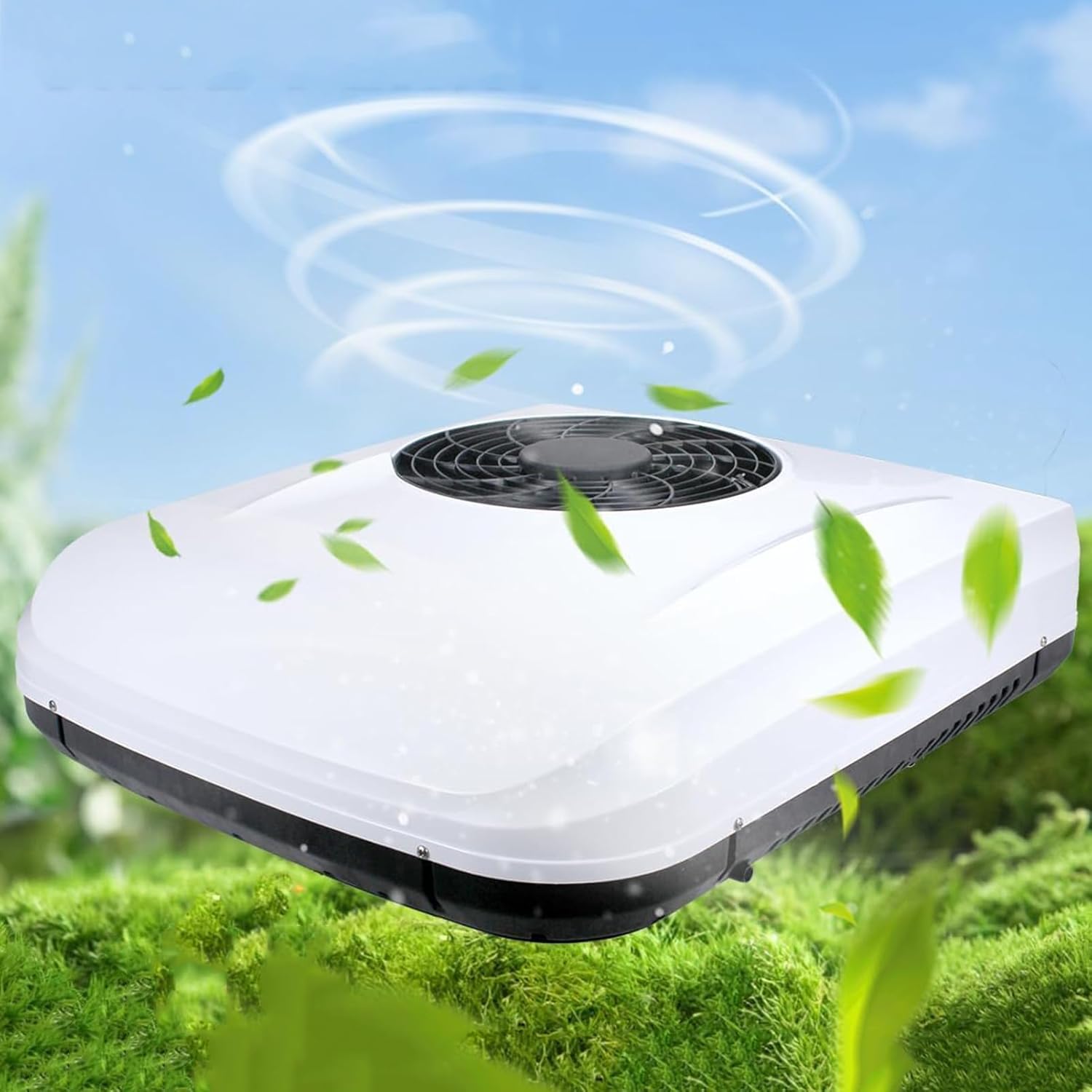 12V/24V Electric RV Roof Air Conditioner, Truck Cab Camper Air Conditioner Cooling/Heating, Non-Ducted Air Conditioner Low Noise for Buses, Trailers, Van,White-24V