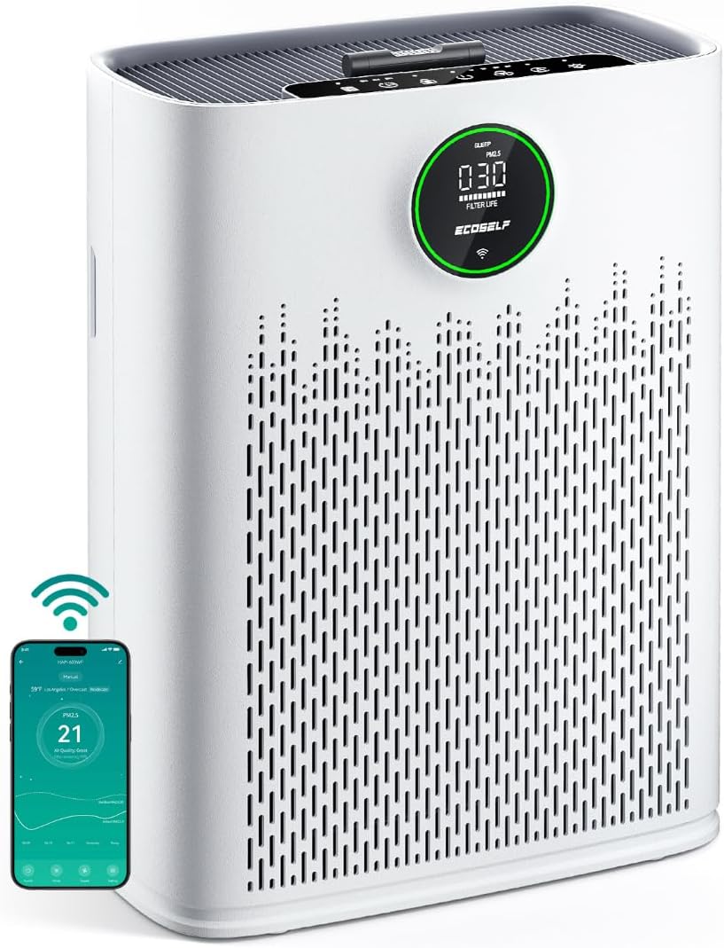 Smart Air Purifier for Home Large Rooms, with WiFi Control, Covers Up to 2400 Ft², Smart Mode, AQI Display, 22dB Sleep Mode & Aromatherapy with 2X-Power Filtration, HAP603WF, Bright White