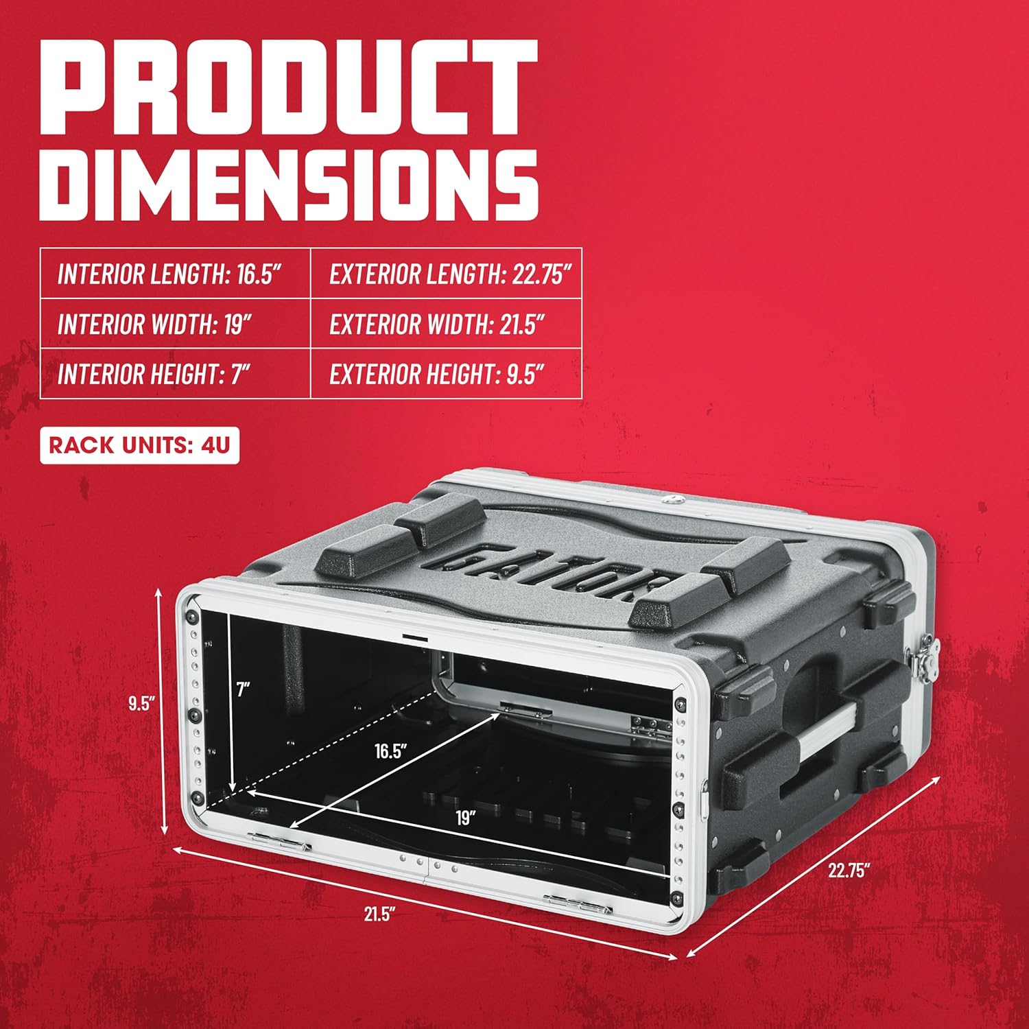 Gator Cases Lightweight Molded 4U Rack Case with Heavy Duty Latches, Standard 19.25