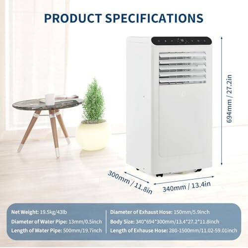 10,000 BTU Portable Air Conditioner, 3 in 1 AC Unit with Fan/Dehumidifier/Cools up to 450 sq.ft., 24H Timer, Remote Control, for Office Badroom