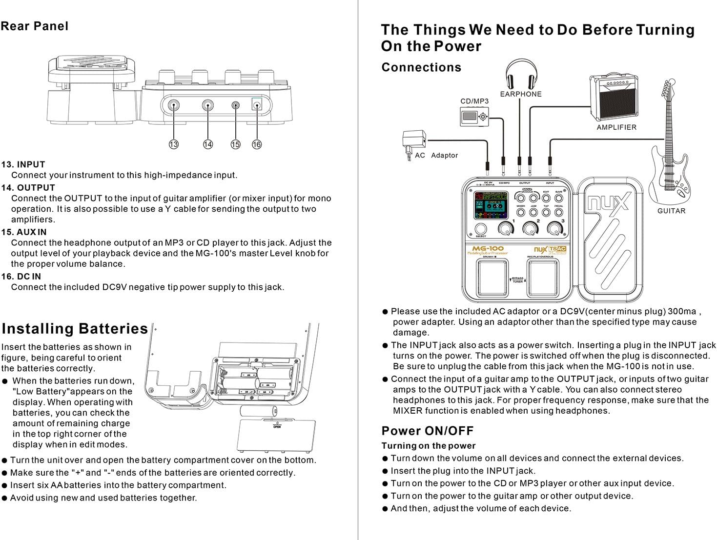 NUX MG-100 Electric Guitar Multi-Effects Pedal Processor EFX AMP EQ Mixer
