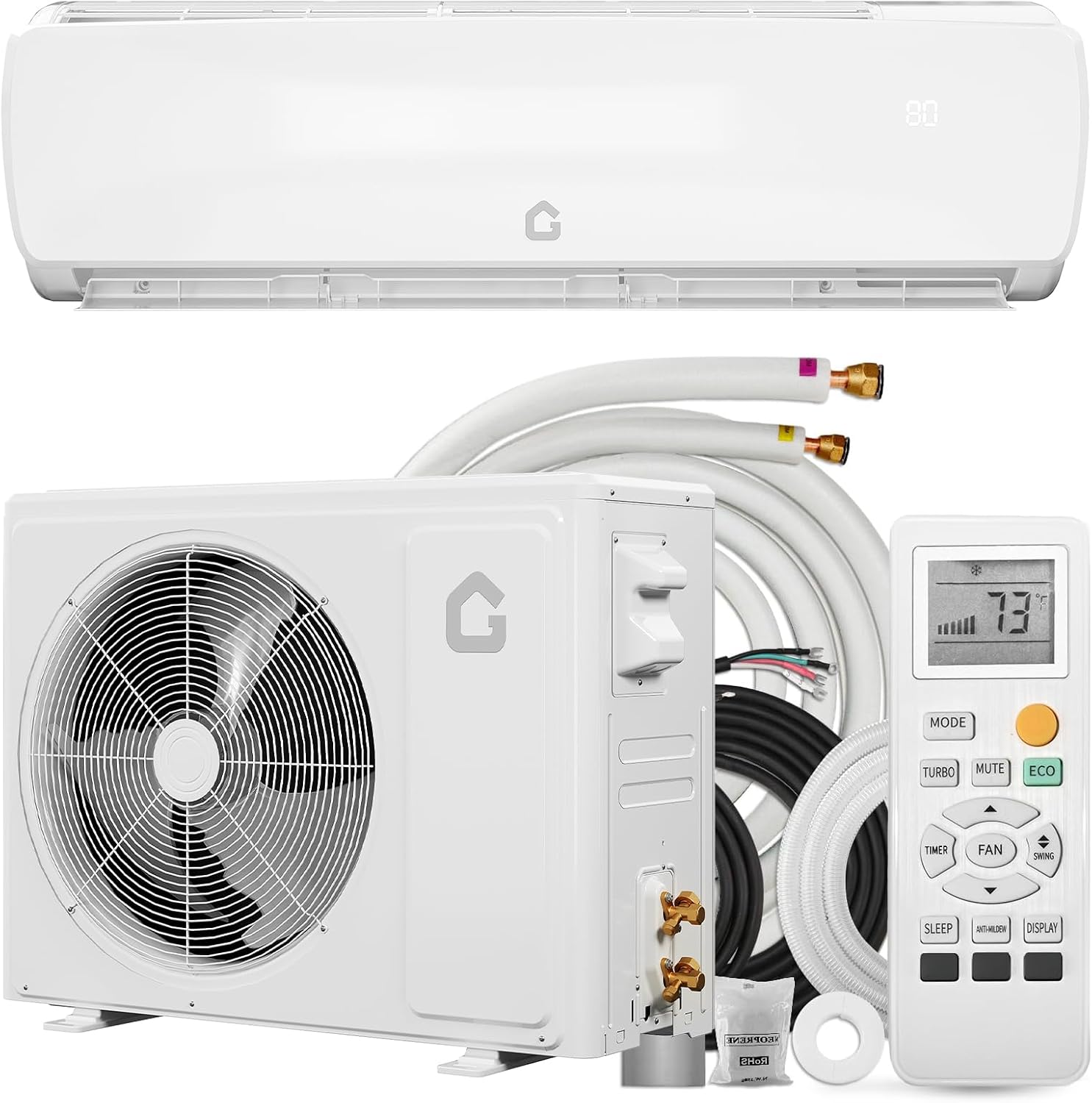 Garvee 18000 BTU Mini Split AC/Heating System,19 SEER2 Mini Split Air Conditioner Heat Pump System, Ductless Wall Mount AC Cool Up to 1250 Sq. Ft, Installation Kits, 230V