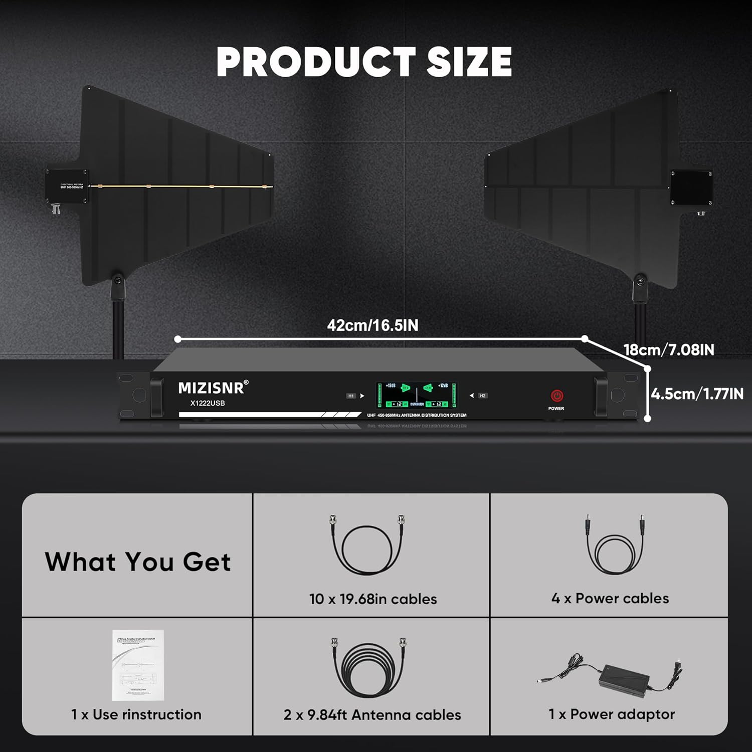 UHF Wireless Antenna Distribution Combiner System, 10 Channels Active Directional Receiver w/ 8 Outputs + 2 Cascade Ports, Mic Signal Amplifier with Paddle for Stages, Live Shows - 984ft Long Coverage