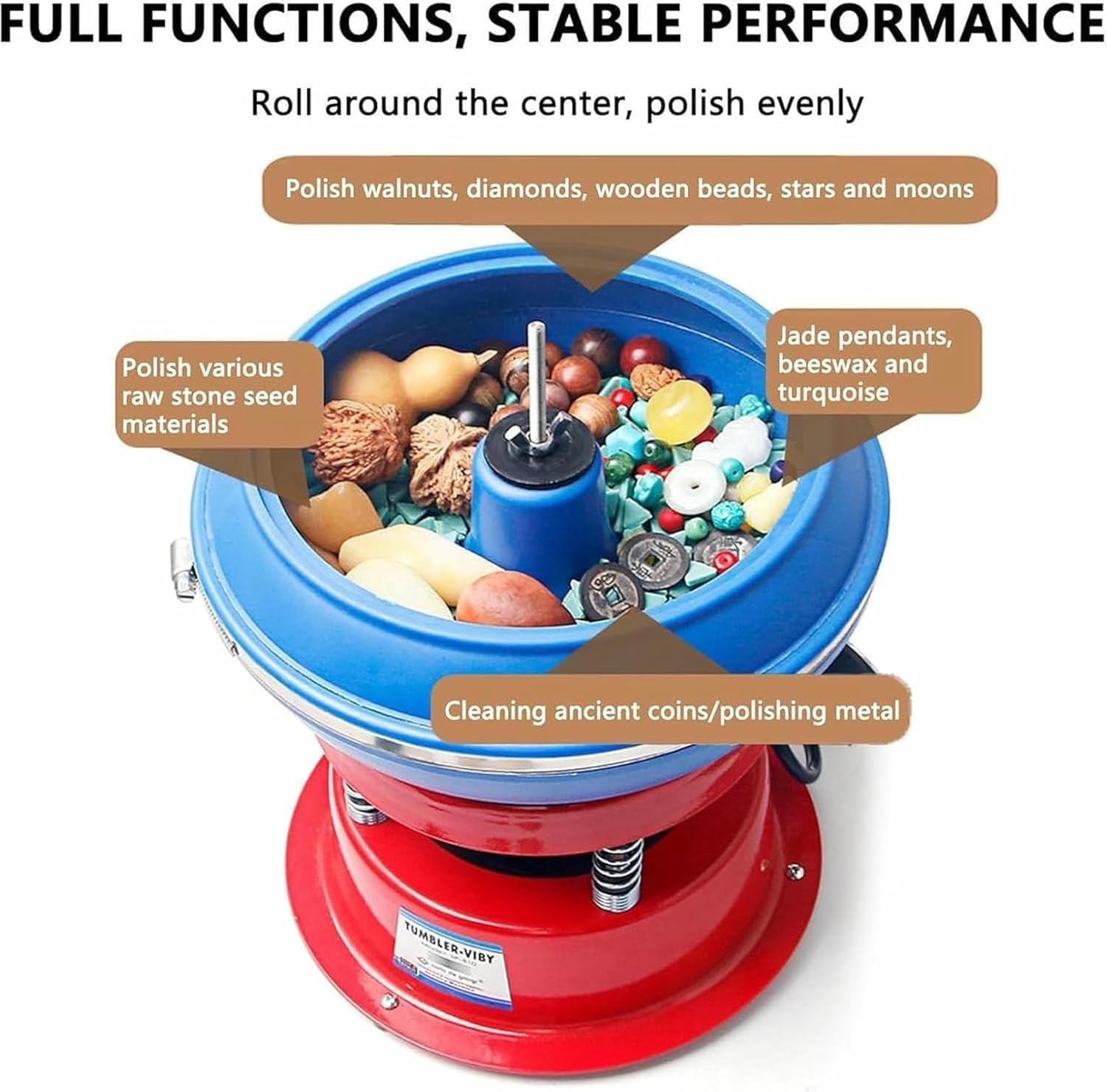 Vibrating Polishing Drum, Rock Polisher, Gemstone Polishing Machine for Metal Parts Jade and Auto Parts