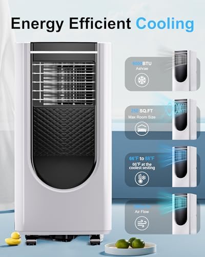 8,000 BTU Portable Air Conditioners, 4 Modes Portable AC Unit with Fast Cooling/Energy Efficient/Remote/24Hrs Timer for Bedroom/Dorms/Indoor Rooms, White