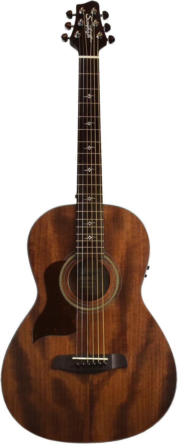 Sawtooth Mahogany Series Left-Handed Solid Mahogany Top Acoustic-Electric Parlor Guitar with Padded Gig Bag and Pick Sampler