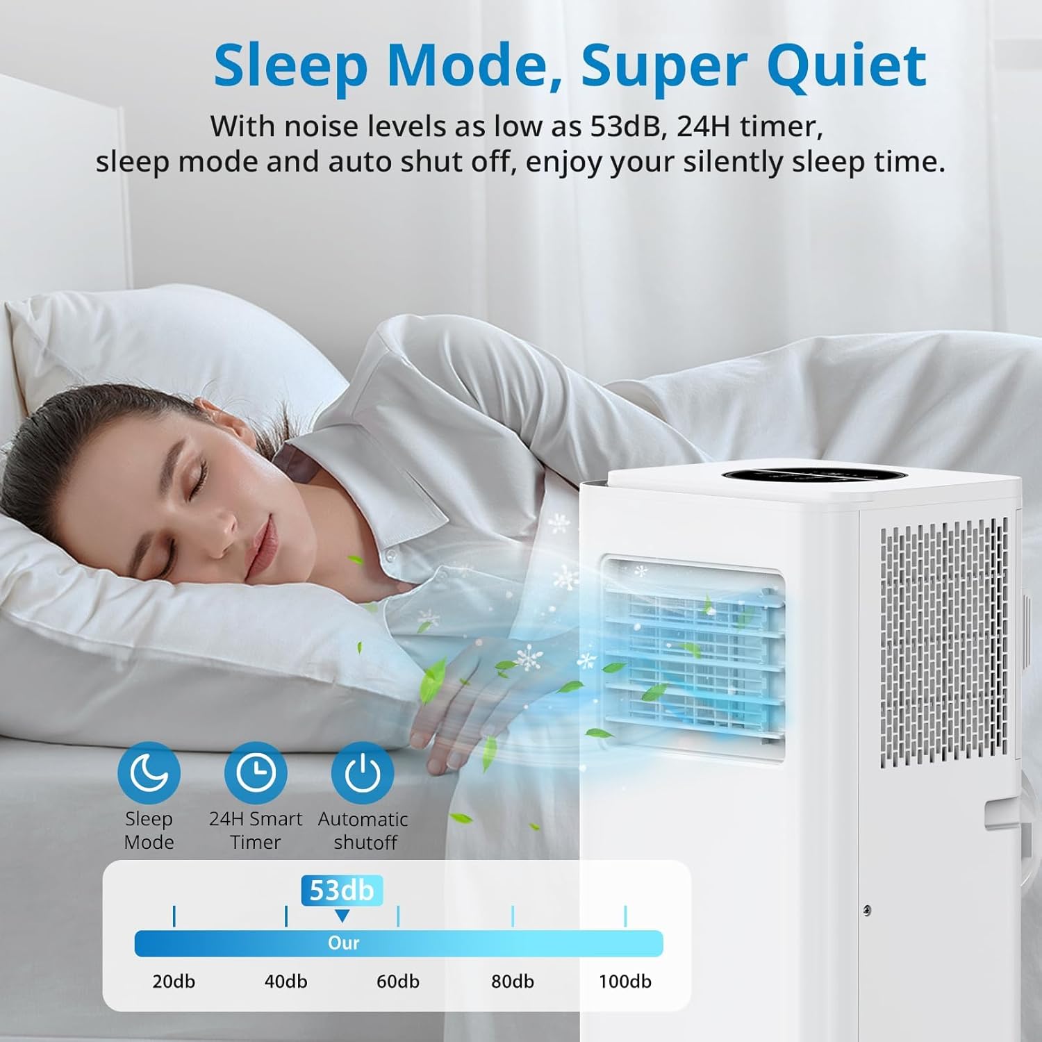 Portable Air Conditioners, 8000 BTU Portable AC for Rooms Up to 350 Sq.Ft. 3-In-1 Unit with Quick Cooling, Dehumidifying, 3-Speed Fan, 24H Timer/Remote Control/Ultra Quiet, White & Black