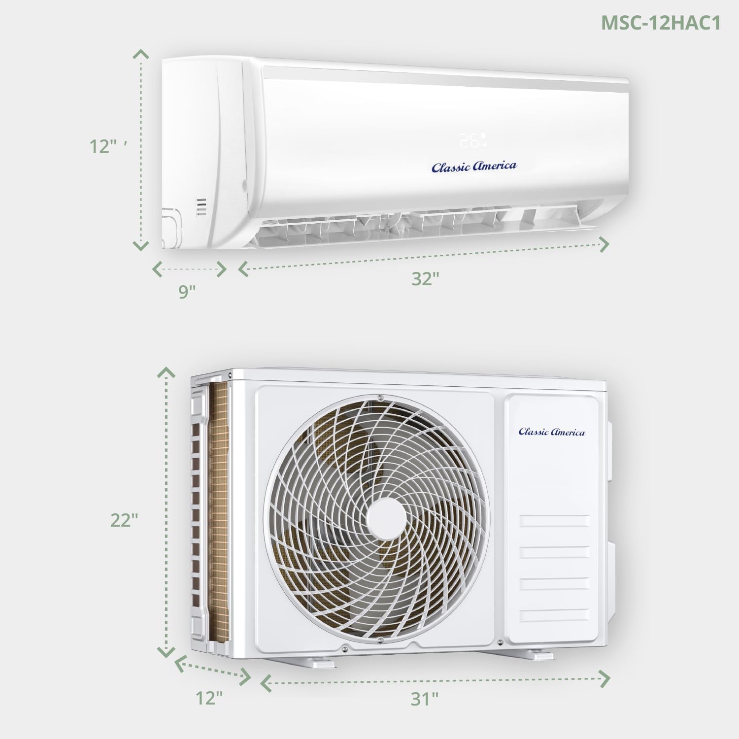 Vtronix Classic America 12,000 BTU (19 SEER2, 110 VAC) Mini Split Inverter Heat Pump with Air Conditioner Ductless Wall Mount, 16 ft Line Set, Up to 550 Sq Ft Coverage, WiFi/Alexa Ready.
