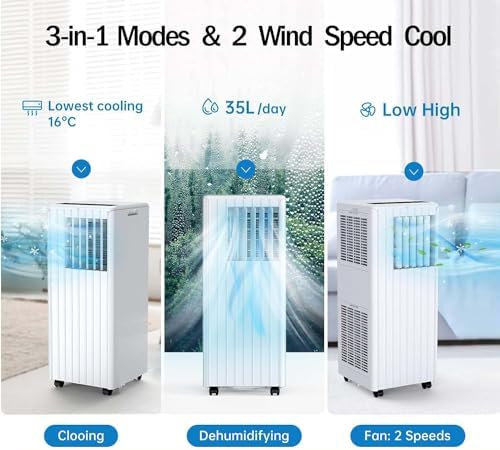 GarveeHome Portable Air Conditioner 8000BTU(ASHRAE), Fast Cooling, Low Noise, 3 in-1 AC Unit with Dehumidifier & Fan, Remote Control, 24H Timer, Sleep Mode, Window Kits Included, Cools Up to 350 Sq.Ft