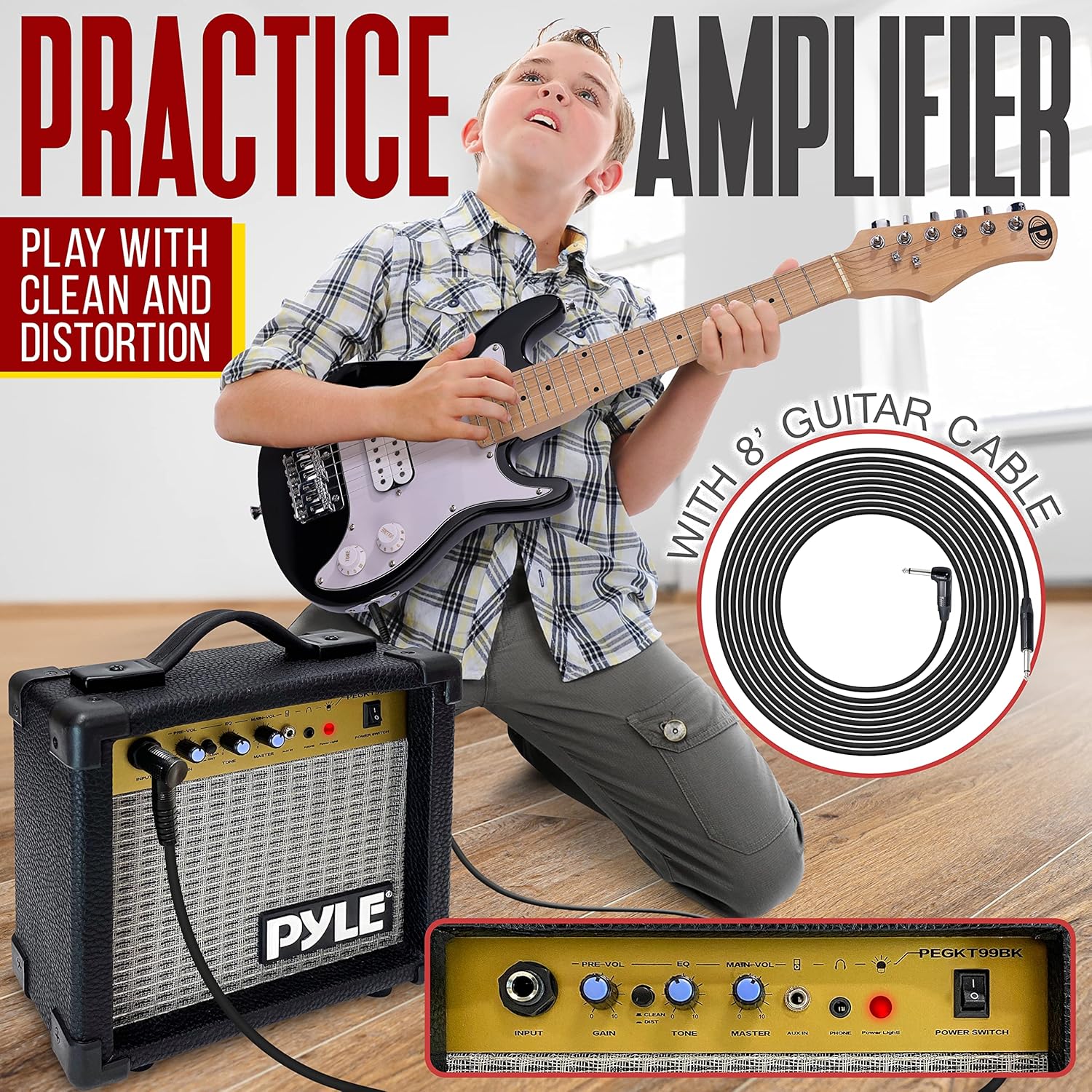 Pyle 30” Mini Instrument with 10W Amp and Complete Accessories, Kids Electric Guitar Starter Kit with Amplifier