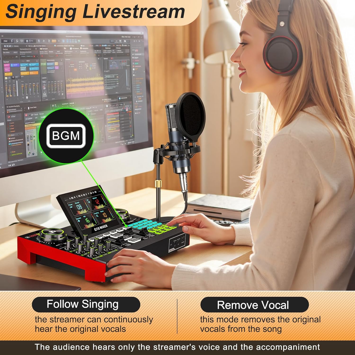 Podcast Equipment Bundle with Live Sound Card Audio Mixer, 3.5mm Condenser Microphone for PC/Phone Streaming and Singing, Podcast Microphone Bundle with Voice Changer sound board