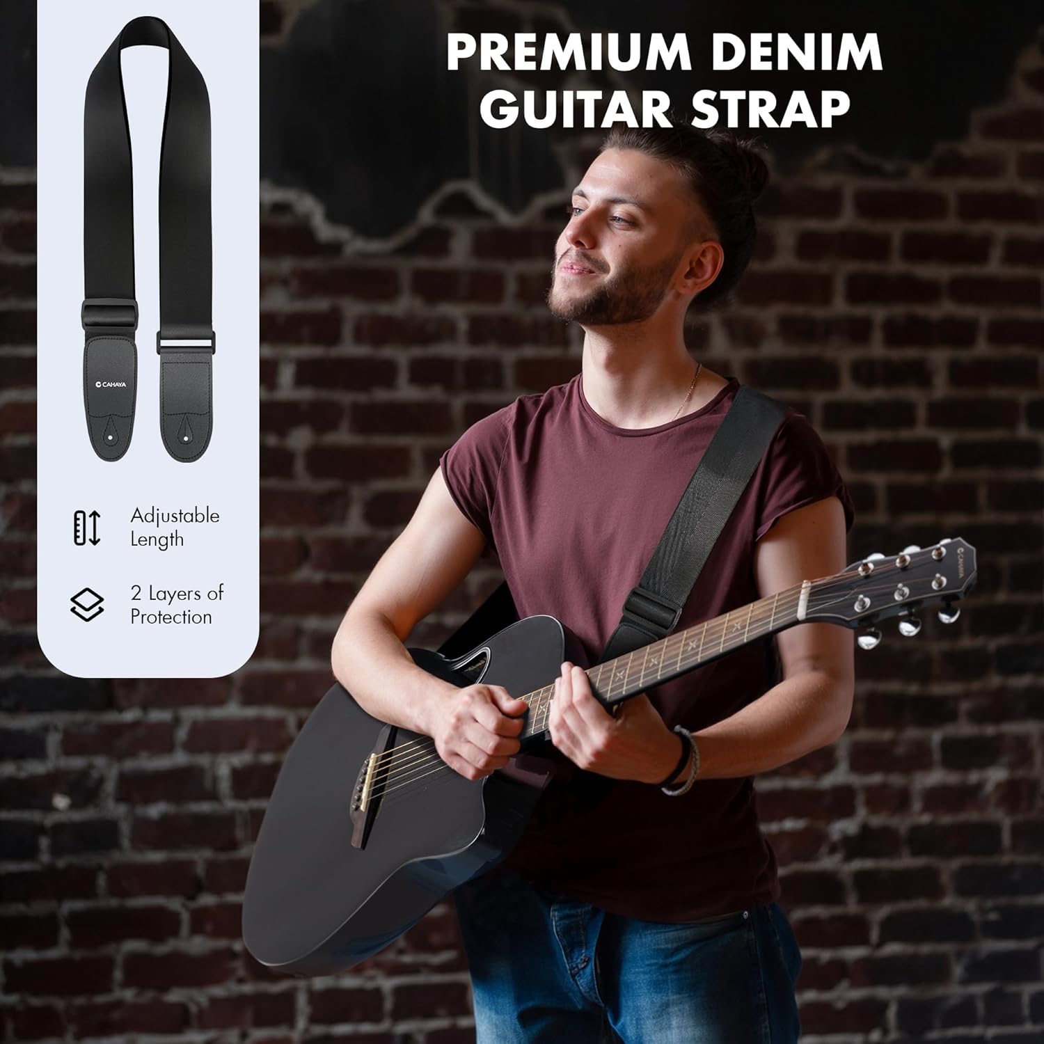 CAHAYA Acoustic Electric Guitar Kit - 41” Carbon Fiber Adult Beginner Set with Bag and Strap Built-In Pickup Rich Resonance & Warm Tone for Performance Ready, High-Gloss Black Finish