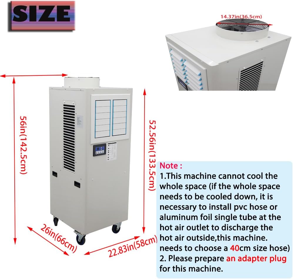 220V Industrial Spot Cooler 3600m³/h Commercial Portable Industrial Air Conditioner 1820W Mobile Air Conditioner 20400BTU