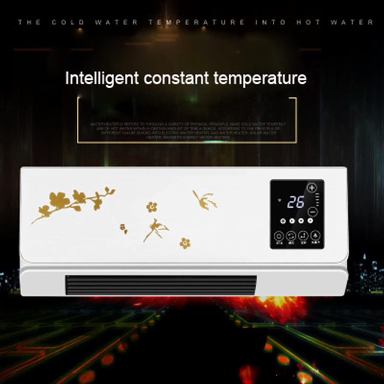 Space Heater 2000W Wall Mounted Air Cooler Conditioner Heater Fan Heating Cooling Room Bathroom Waterproof Remote Timing Air Conditioning Fan Electric Heaters, Gold