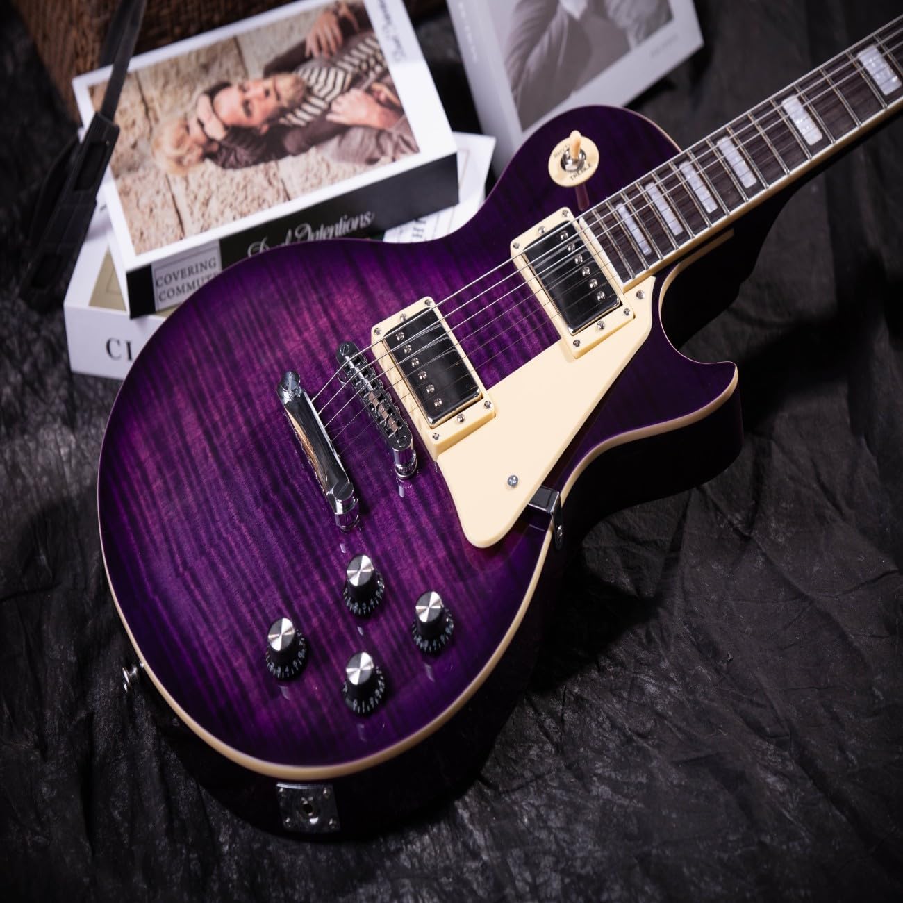 40'' Electric Guitar Solid Lpys-006 Maple Neck, LP Style Electric Guitar, Stainless Steel Cover, Suitable for all Levels, with GIGBAG (GTLP-02-purple)