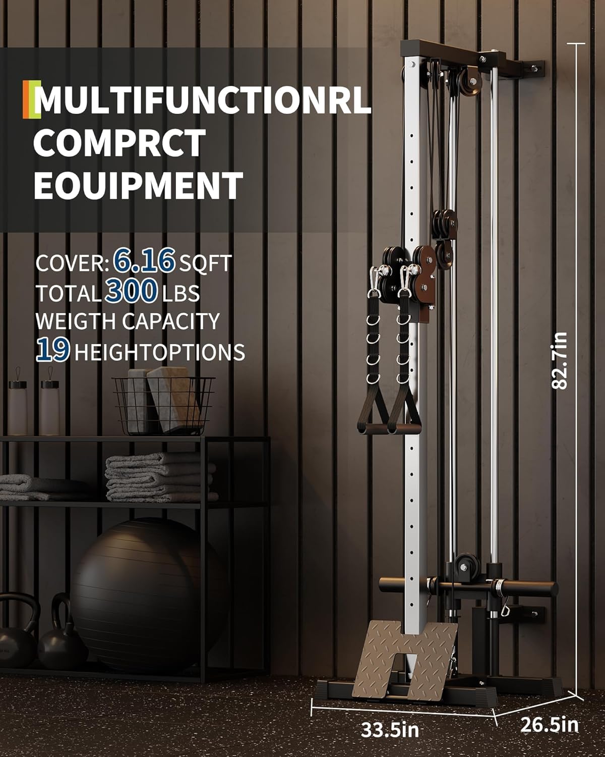 GarveeLife Wall Mount Cable Machine, LAT Pulldown Machines with 19 Positions Dual Pulley System, Cable Crossover Machine with Adjustable Footplate, Weight Workout Equipment Home Gym Station