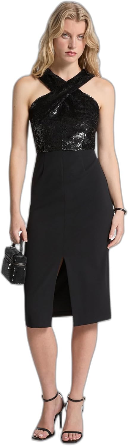 Michael Kors Womens Sequin Halter Midi Dress