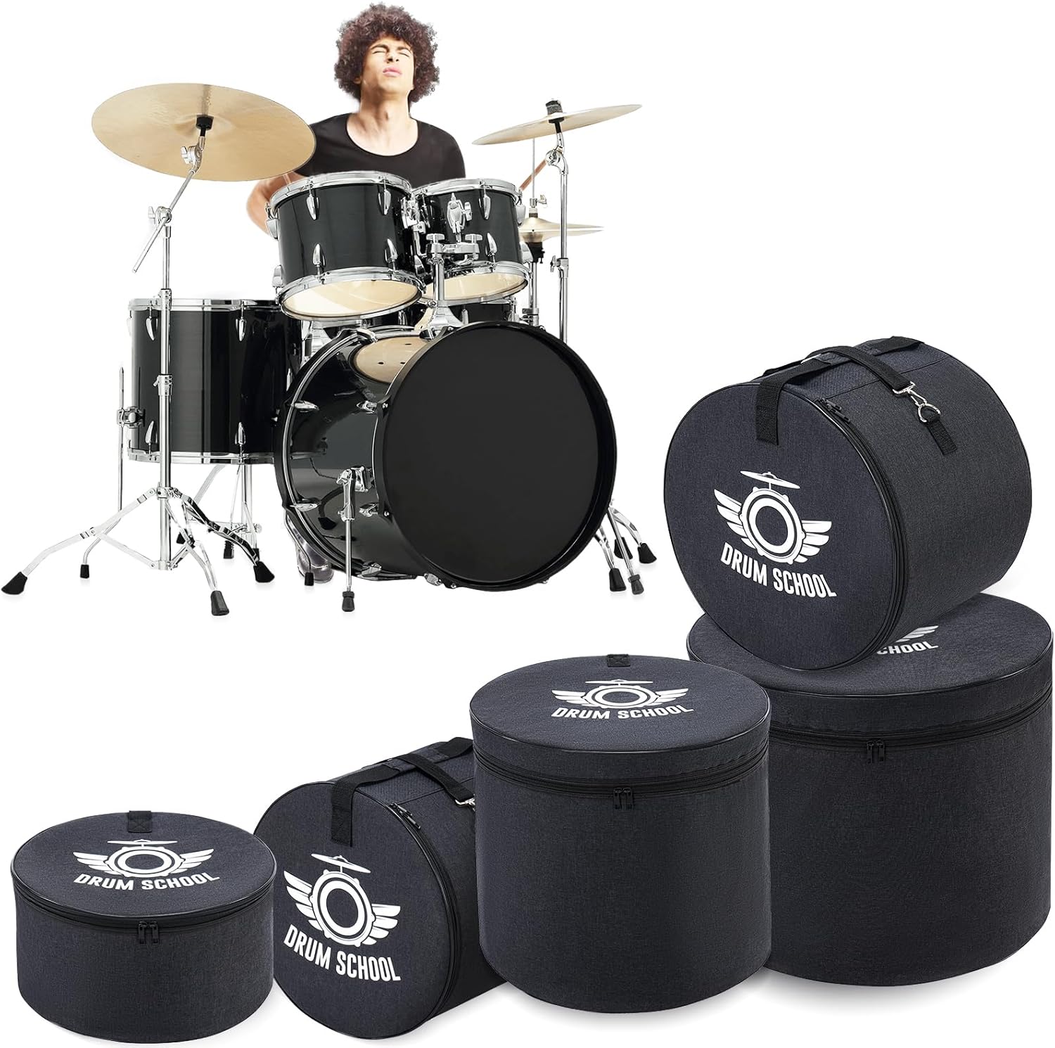 5-pcs Drum Bag Set, Drum Cases Set Padded for 12