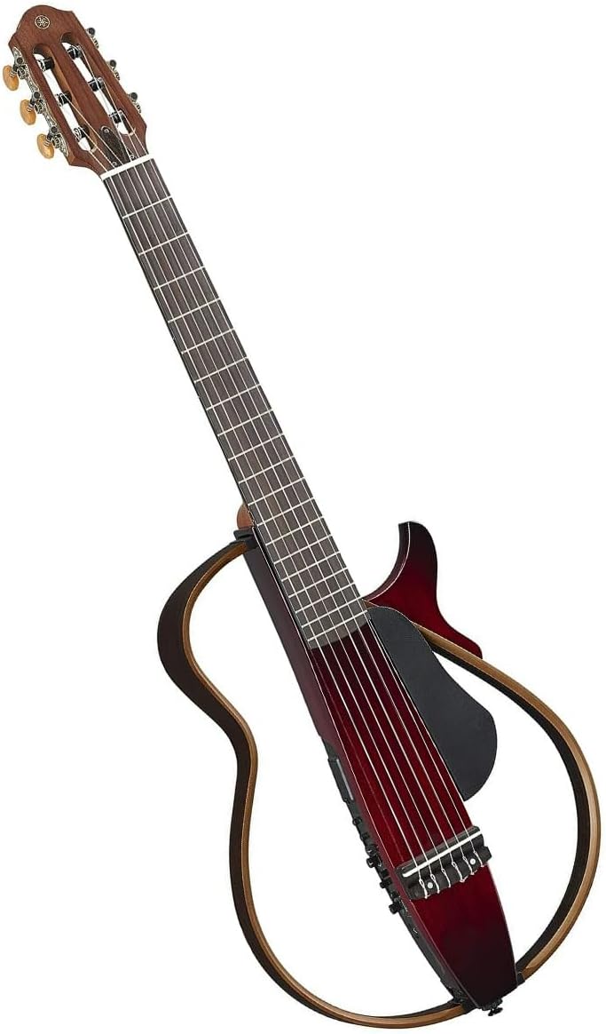 Yamaha SLG200N Nylon String Classical Silent Guitar with Hard Gig Bag, Crimson Red Burst