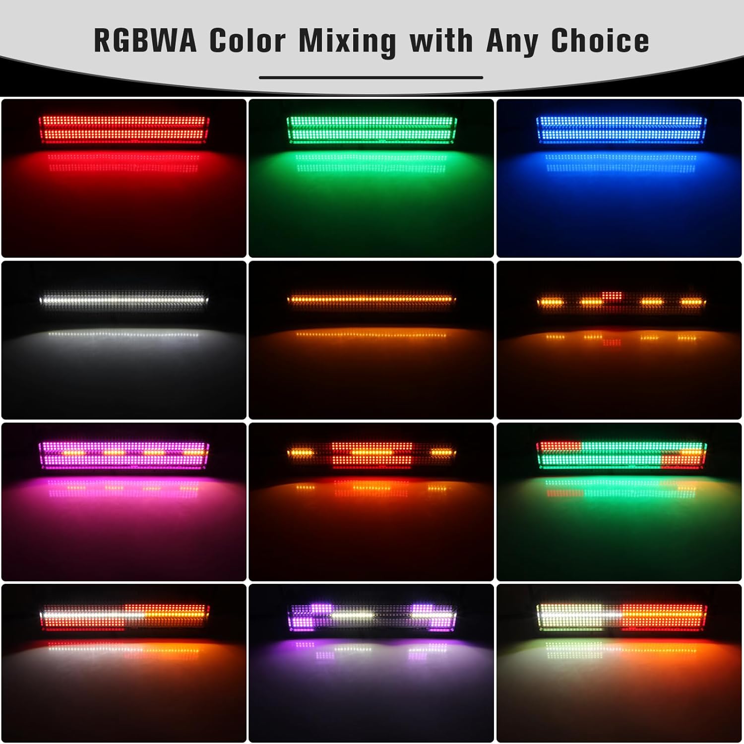 120W Stage Strobe Lights: 336LEDs RGBWA DJ Light Bar - Remote & DMX Master Slave Control - 16RGB & 8 White & 8 Amber Zones Chase Effect for Mobile Party Club Show Gig Band Halloween Performance