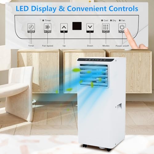 8000BTU Mobile Portable Air Conditioner, Exhaust Hose & Window Kit Included, Quiet Floor A/C Unit for Bedroom Office, with Remote Control, Timer, White