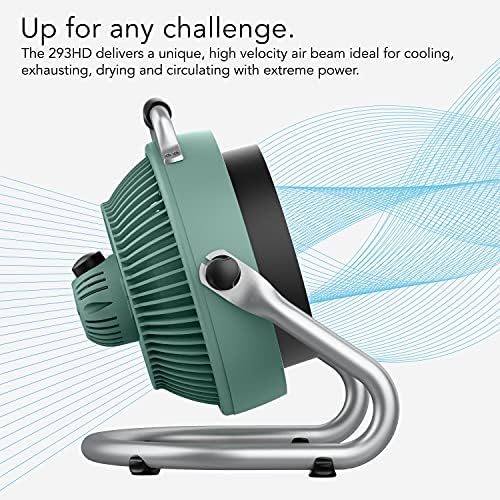 Vornado 293 Large Heavy Duty Shop Fan, 3 Speed Electric Fan, High Impact Casing, IP54-Rated Motor, Whole Room Air Circulator, Pivoting Head, Carry Handle, 16” Floor Fan for Bedroom and Garage, Green