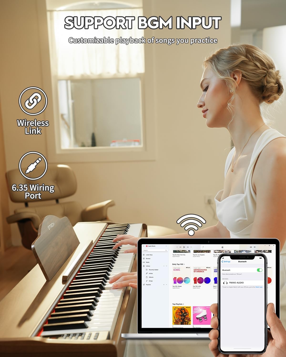 STRICH Digital Piano 88 Keys, Hammer-Action Weighted Keyboard, Full size Electric Piano Keyboard with Furniture Stand, 25Wx2 Speakers, Supports USB-MIDI/Wireless Connect, SDP-300W (Color Walnut Wood)