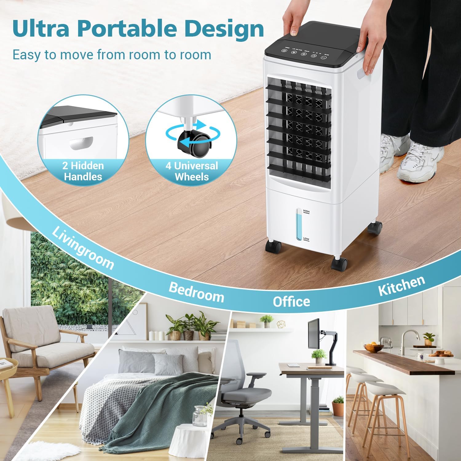 Portable Air Conditioners, 3-IN-1 Evaporative Air Cooler 3 Speed, 60° Oscillation, Remote Control & 1-7H Timer, 60W Energy Saving, Portable Space Cooler for Home Office Dorm