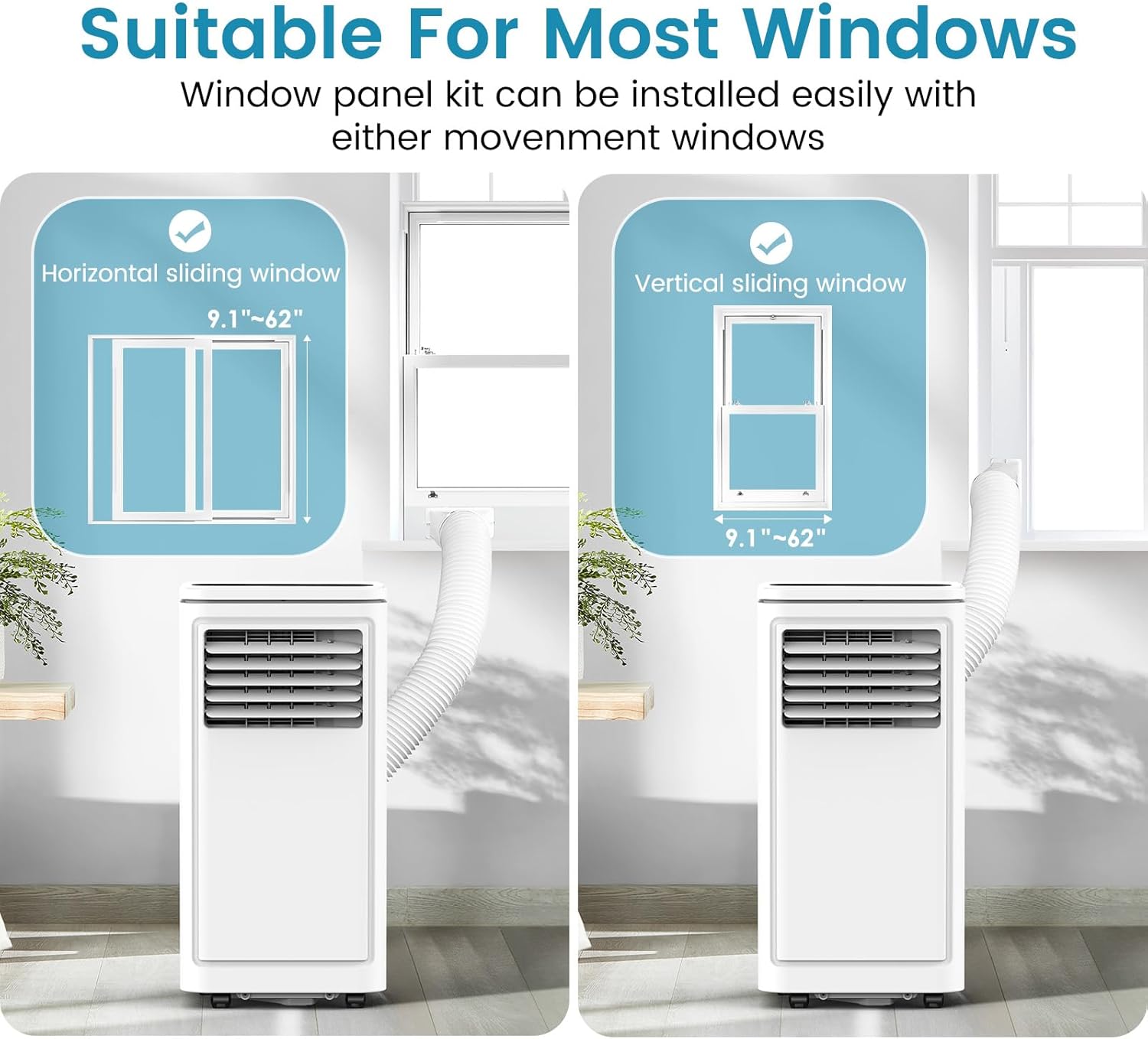 COWSAR 8000 BTU Portable Air Conditioners, Portable AC Cool up to 350 Sq.Ft, 4 Modes Room Air Conditioner with Remote/LED Display/24Hrs Timer/360° Wheels/Installation Kits, Ideal for Home/Office