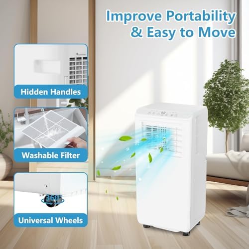 Portable Air Conditioner, 8000BTU Portable Air Conditioners for Room Cooling Up to 350 Sq. Ft, 3-in-1 Remote Control AC with 24-Hour Timer and Window Kit, for Home, Office, Bedroom, White