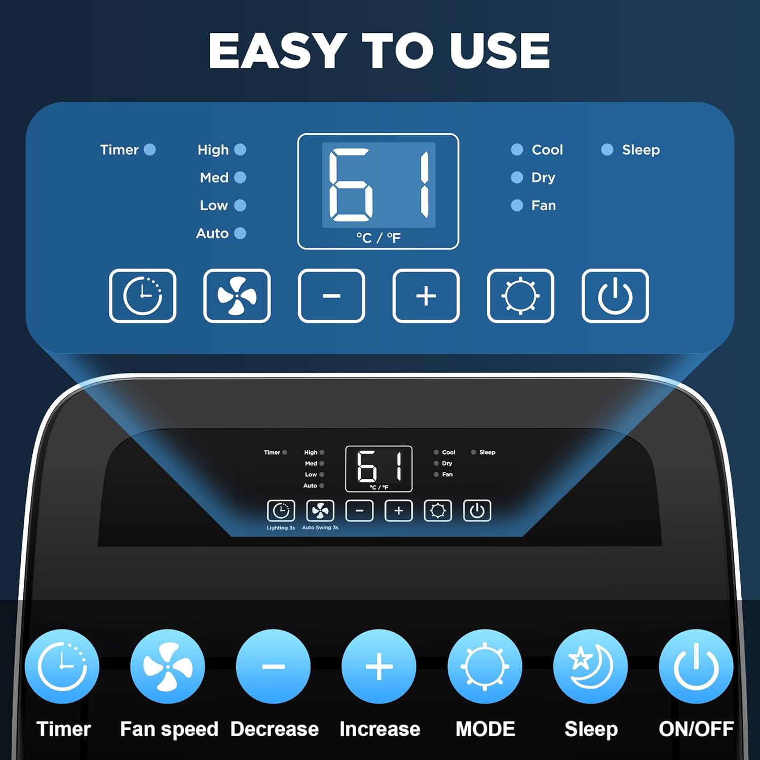 14000 BTU Portable Air Conditioners with Remote Control, 3-in-1 Free Standing Cooling AC Unit with Fan & Dehumidifier, Cools Room up to 700 sq.ft, Smart/Sleep Mode,3 Speed,Auto Swing,24H Timer